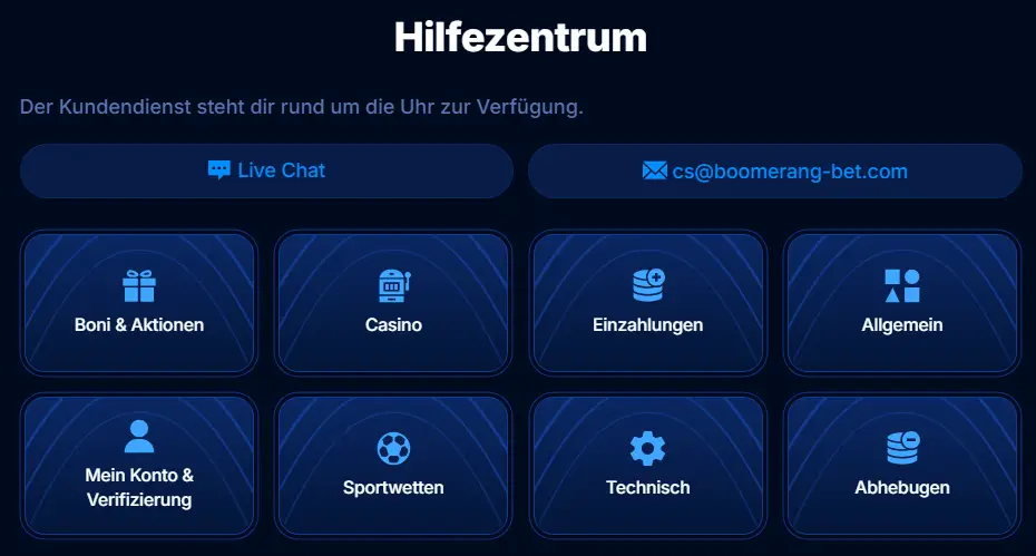 Kundenservice bei Boomerang Casino